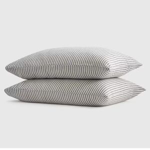 Quince European Linen Grey And White Striped Standard Pillow Cases